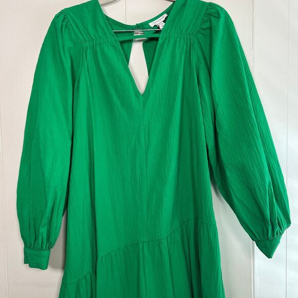 Asos Topshop Green Textured Poplin Chuck On Dress sz 2 - Picture 4 of 11